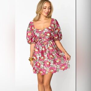 BuddyLove Floral Pink Puff Sleeve Mini Dress sz small